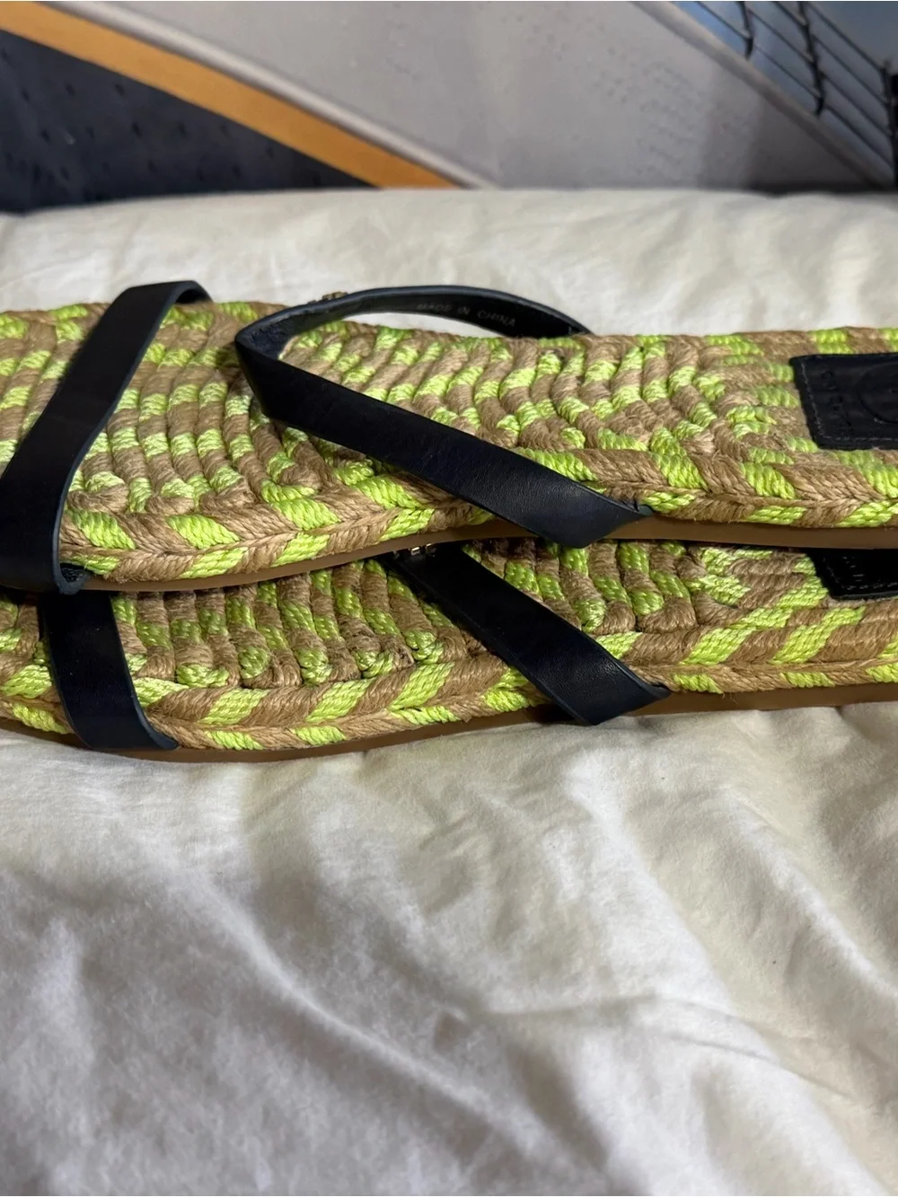 Tory Burch Neon Green Braided Rope Slide Sandals. Size 8.  Excellent condition